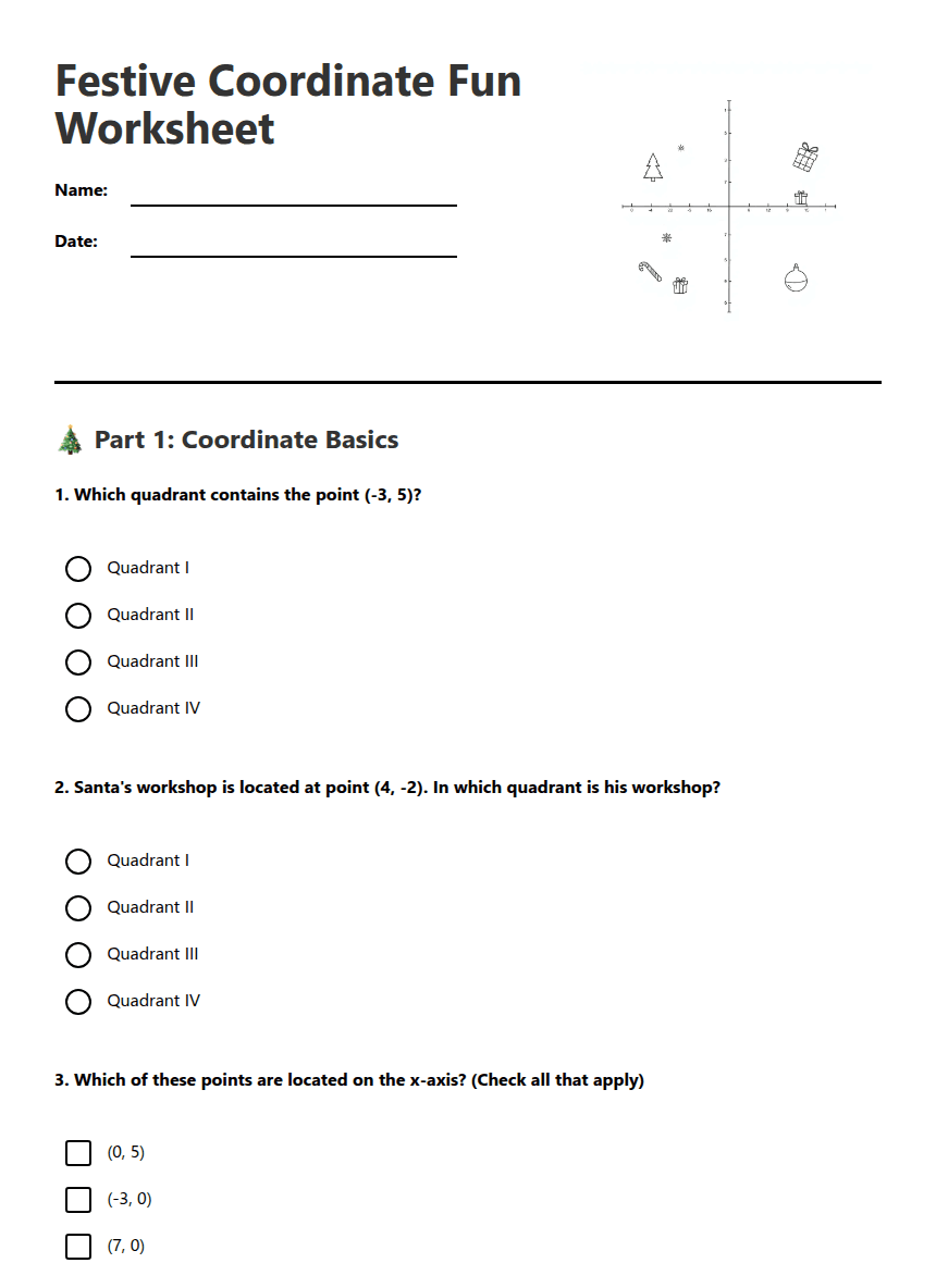 Festive Coordinate Fun Worksheet worksheet preview