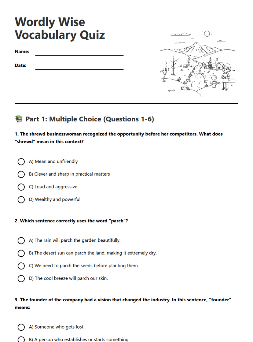 Wordly Wise Vocabulary Quiz