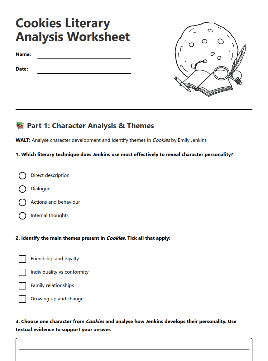 Cookies Literary Analysis Worksheet worksheet preview