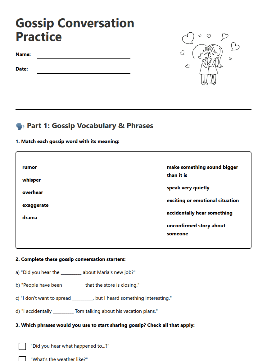 Gossip Conversation Practice worksheet preview