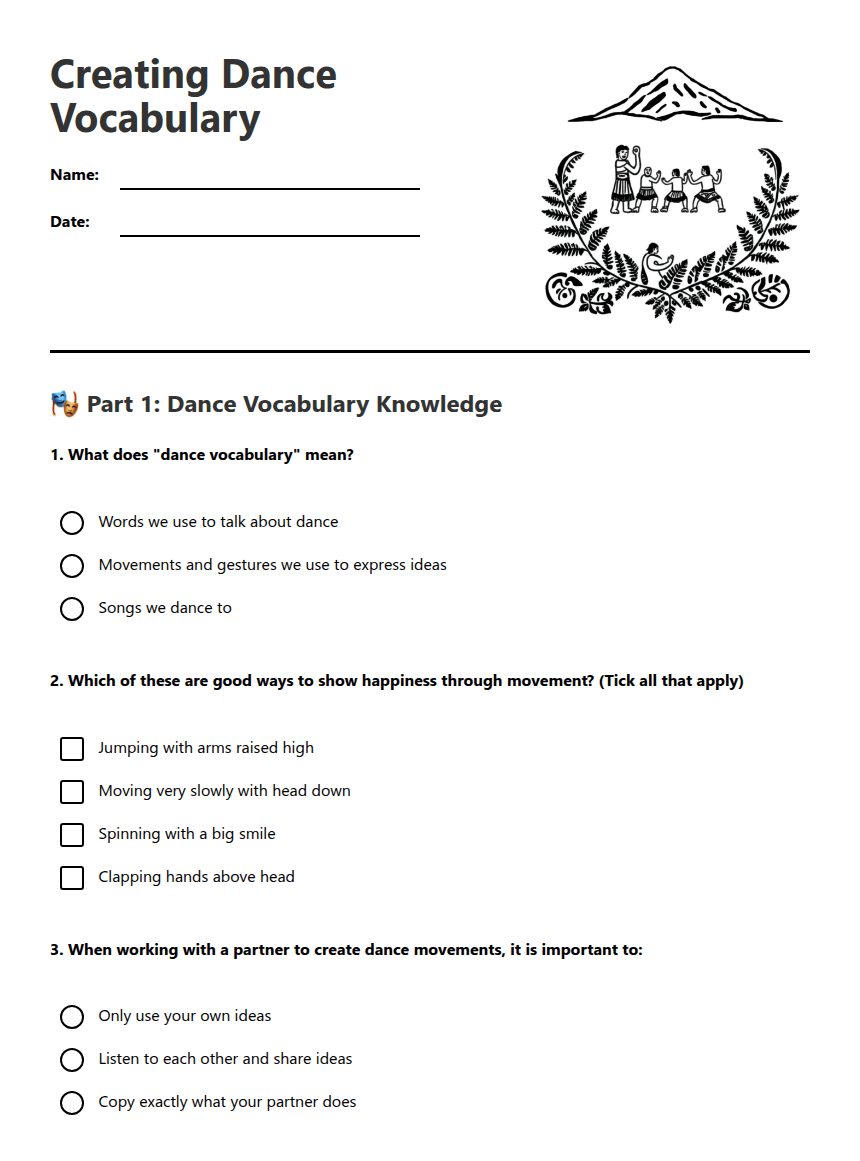 Creating Dance Vocabulary worksheet preview