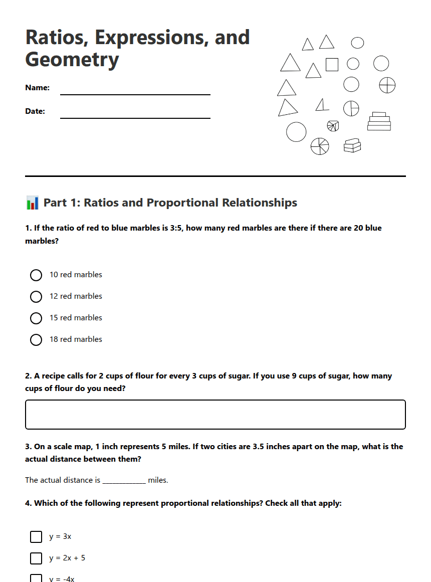 Ratios, Expressions, and Geometry worksheet preview