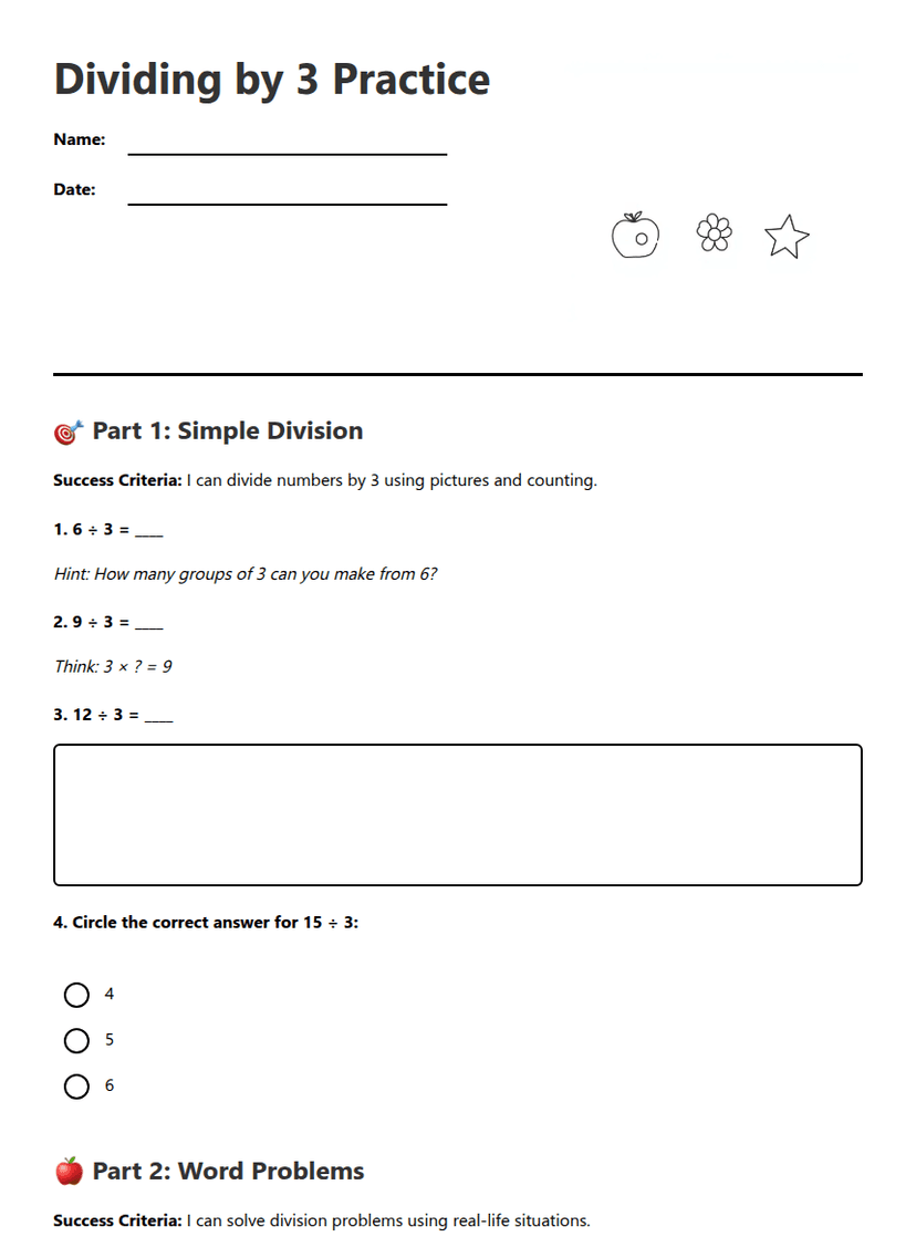 Dividing by 3 Practice