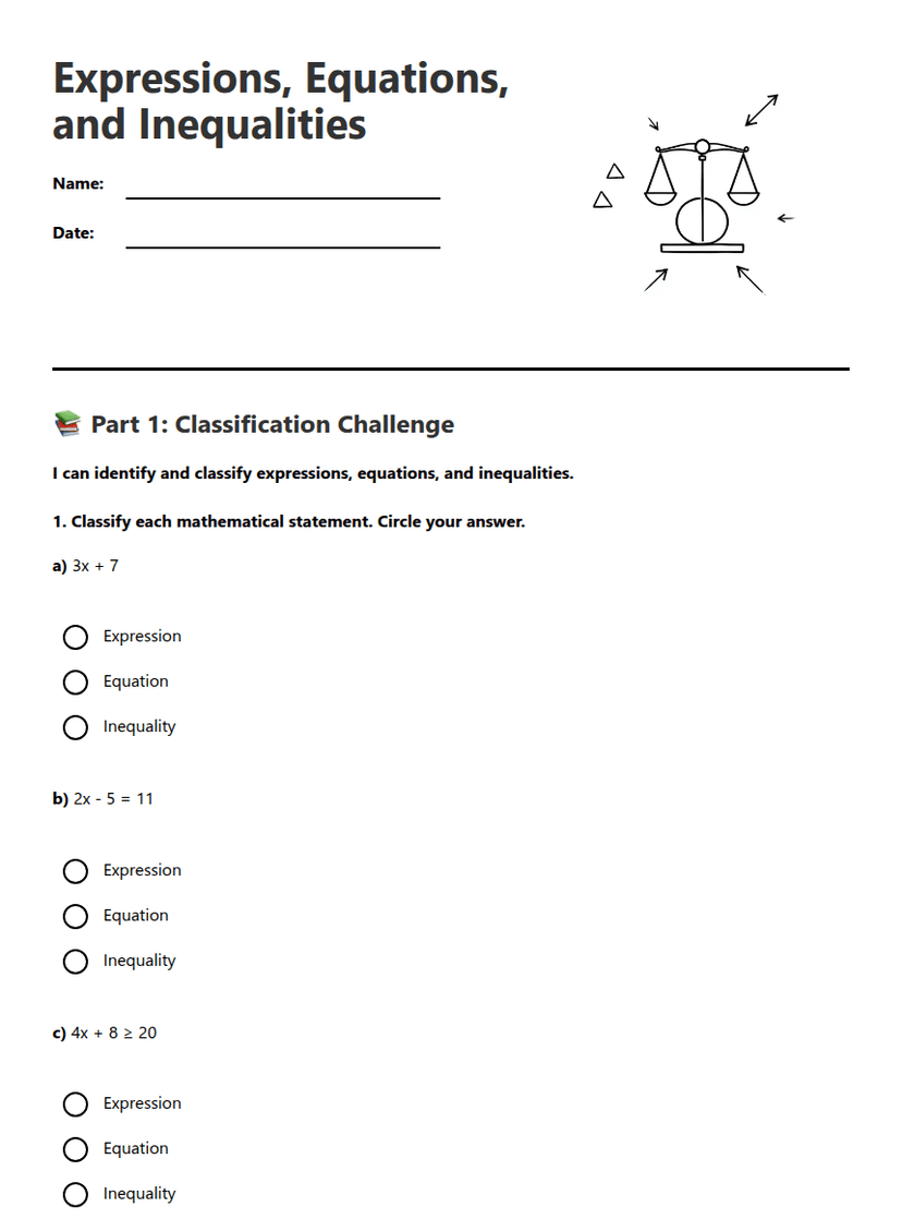 Expressions, Equations, and Inequalities