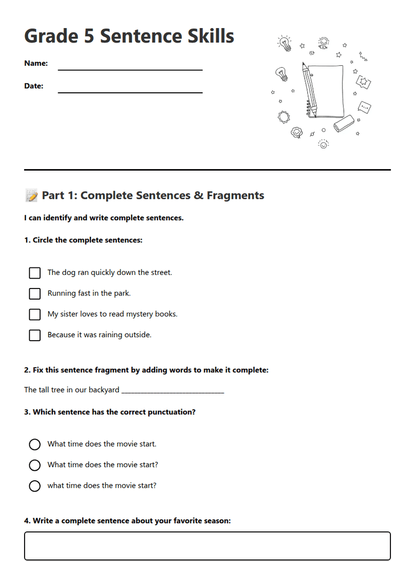 Grade 5 Sentence Skills
