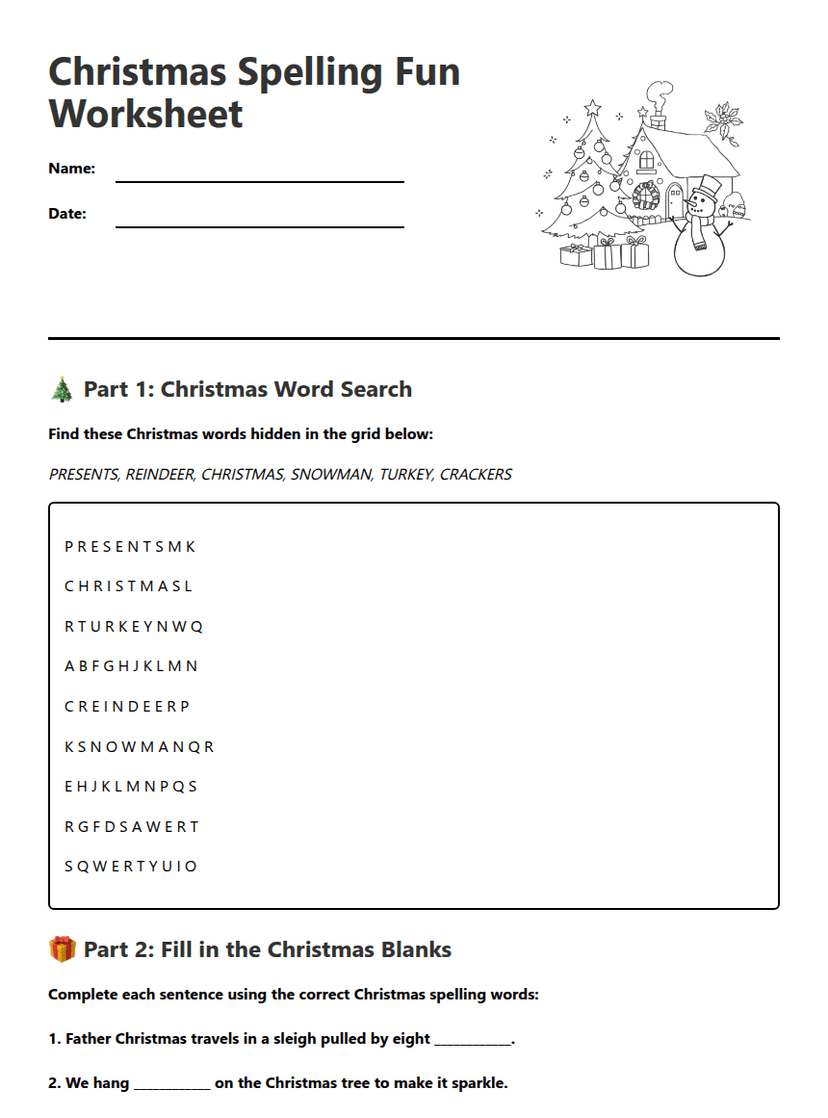 Christmas Spelling Fun Worksheet