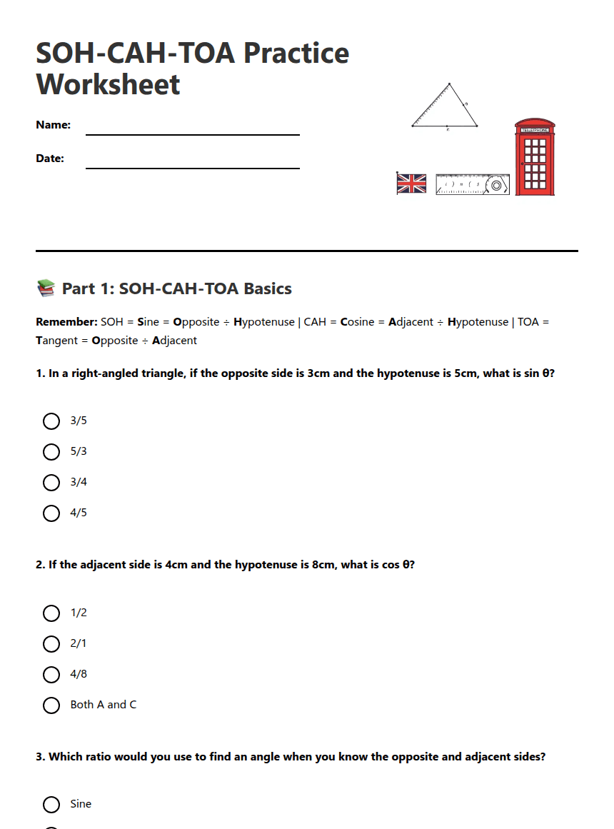 SOH-CAH-TOA Practice Worksheet worksheet preview