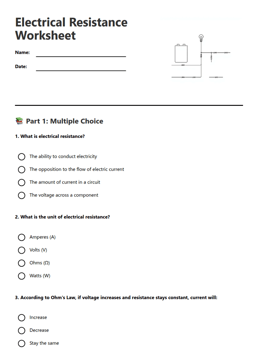 Electrical Resistance Worksheet