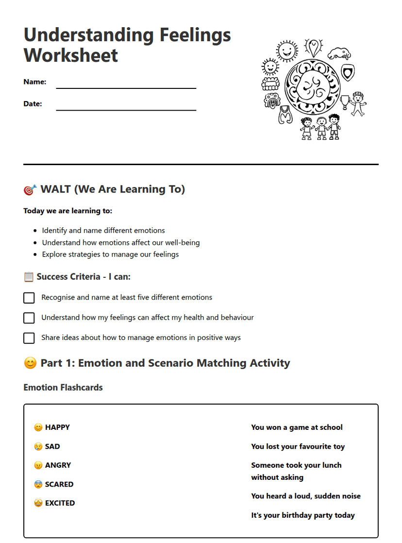 Understanding Feelings Worksheet