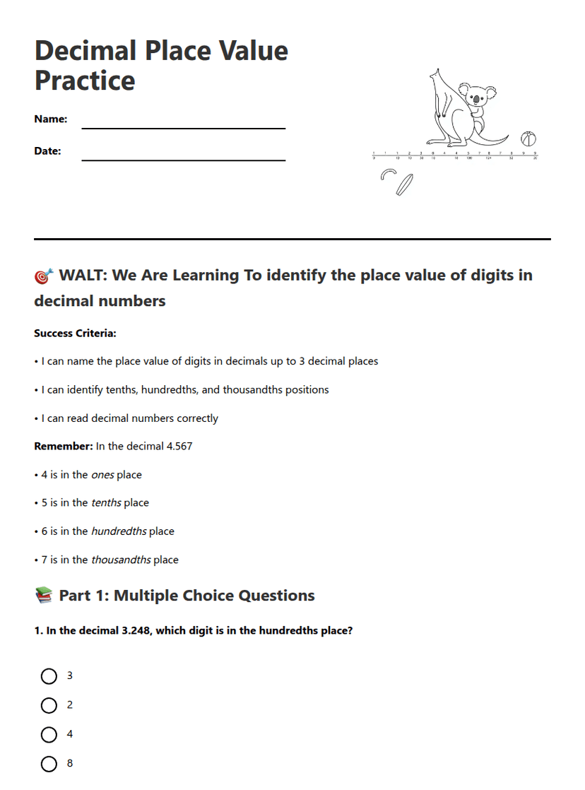 Decimal Place Value Practice