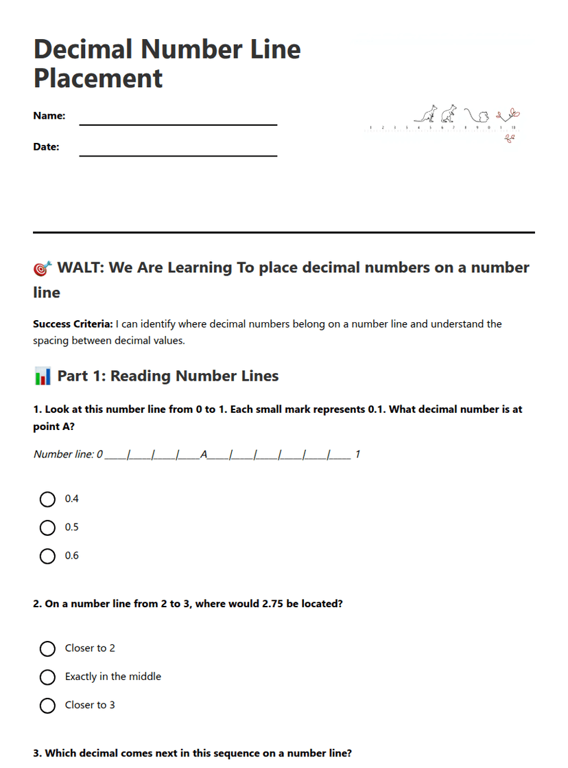 Decimal Number Line Placement