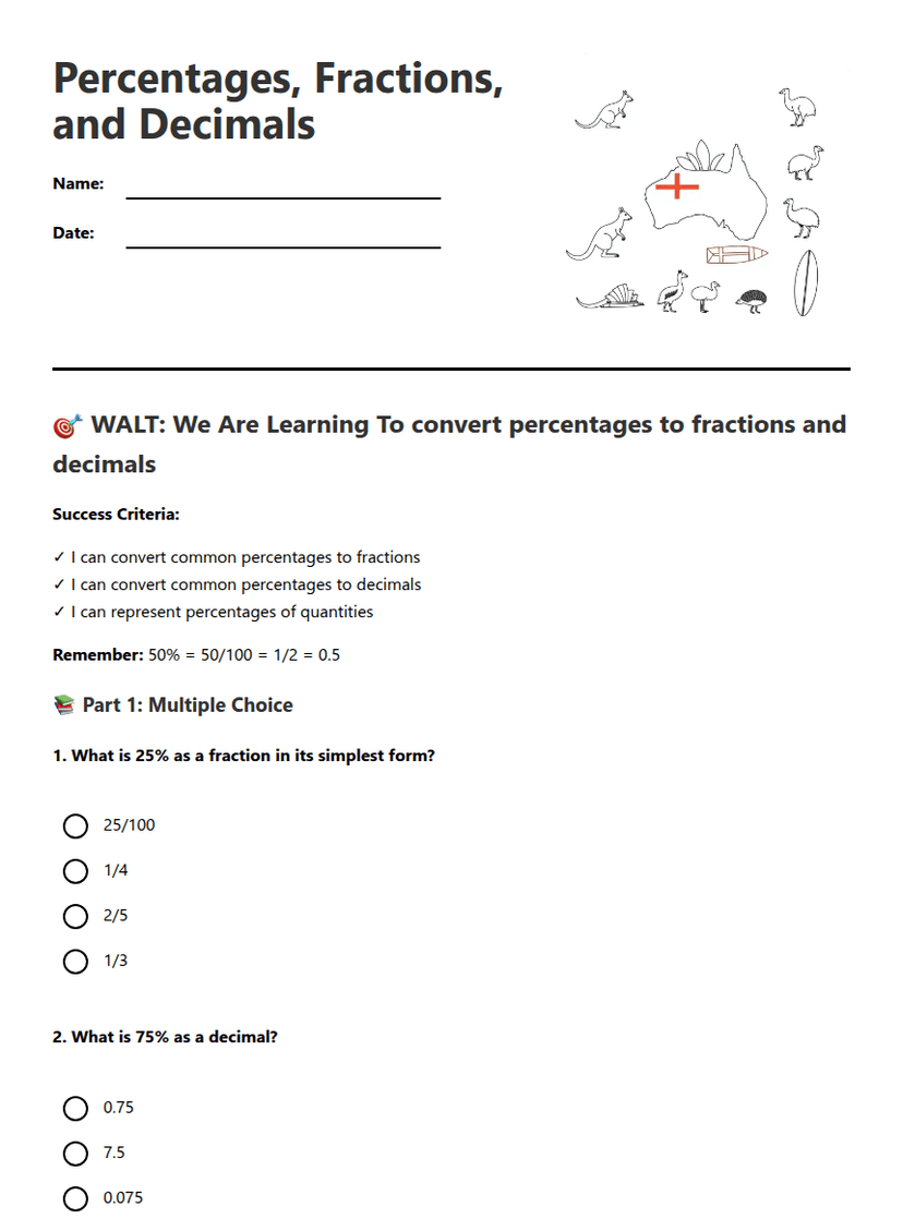 Percentages, Fractions, and Decimals