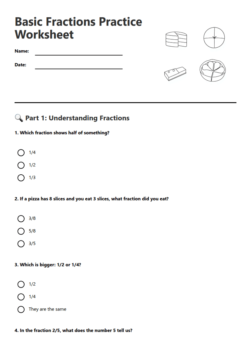 Basic Fractions Practice Worksheet