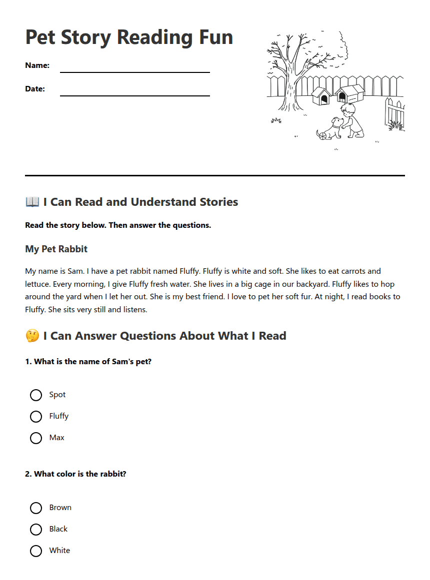 Pet Story Reading Fun worksheet preview