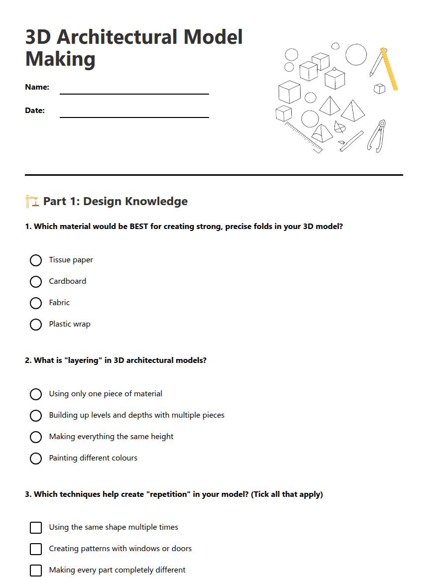 3D Architectural Model Making worksheet preview