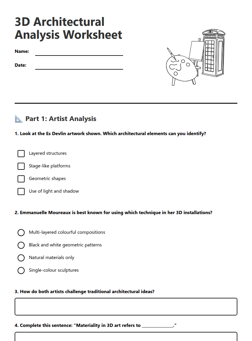 3D Architectural Analysis Worksheet worksheet preview