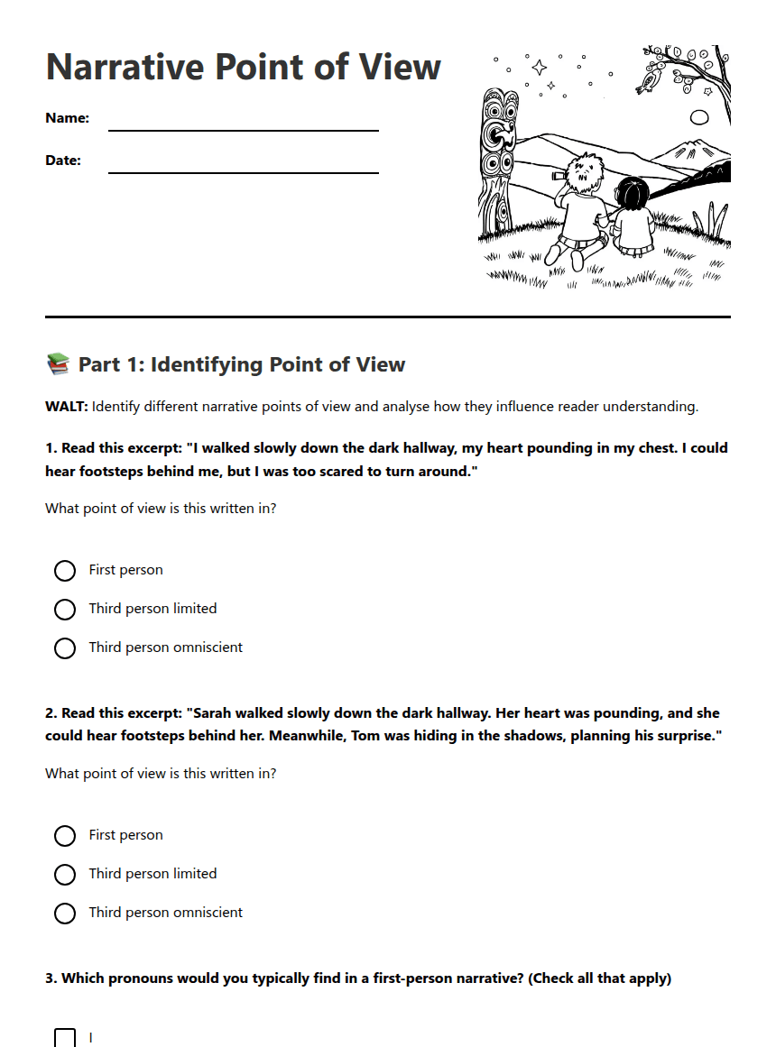 Narrative Point of View worksheet preview