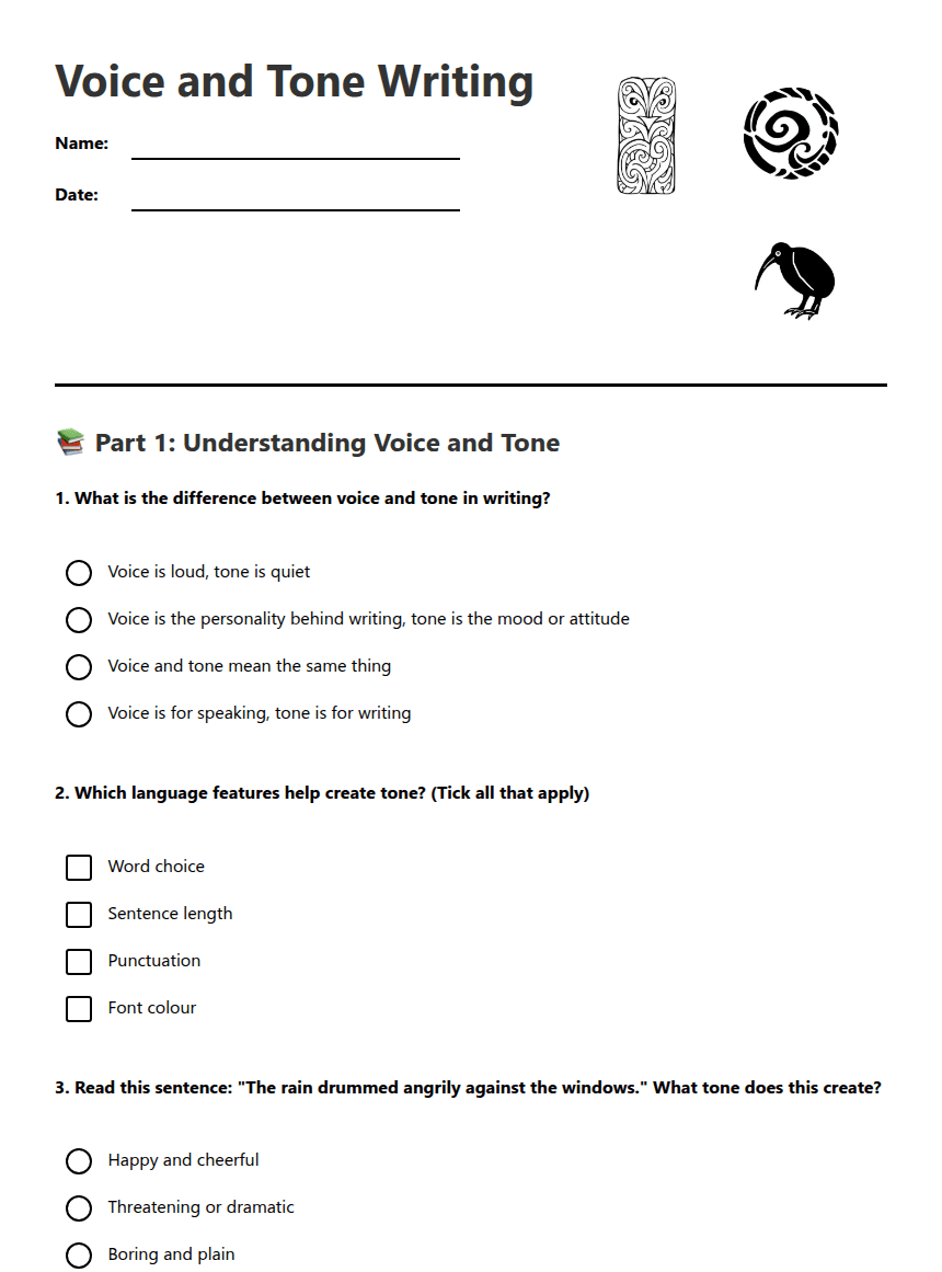 Voice and Tone Writing worksheet preview