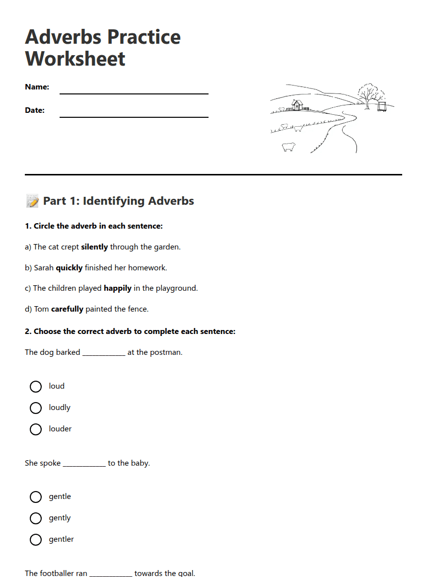 Adverbs Practice Worksheet worksheet preview