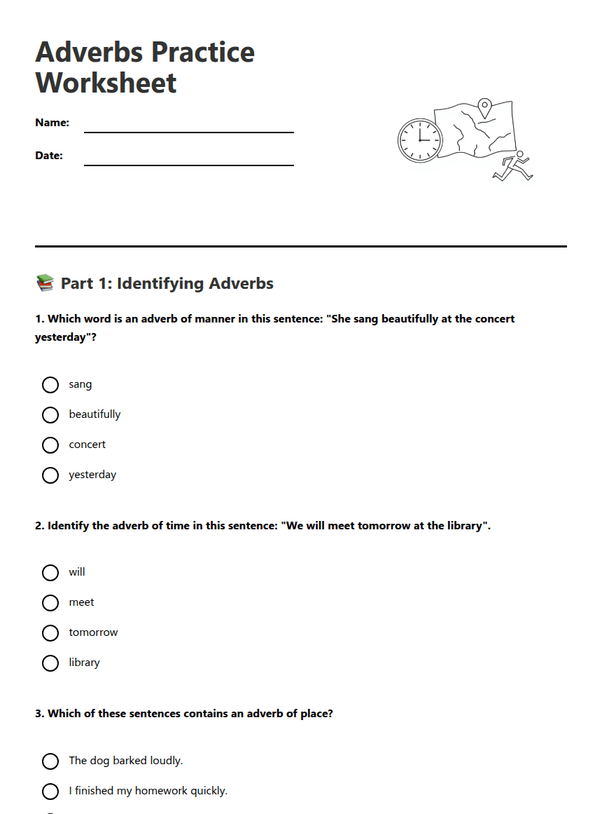 Adverbs Practice Worksheet worksheet preview