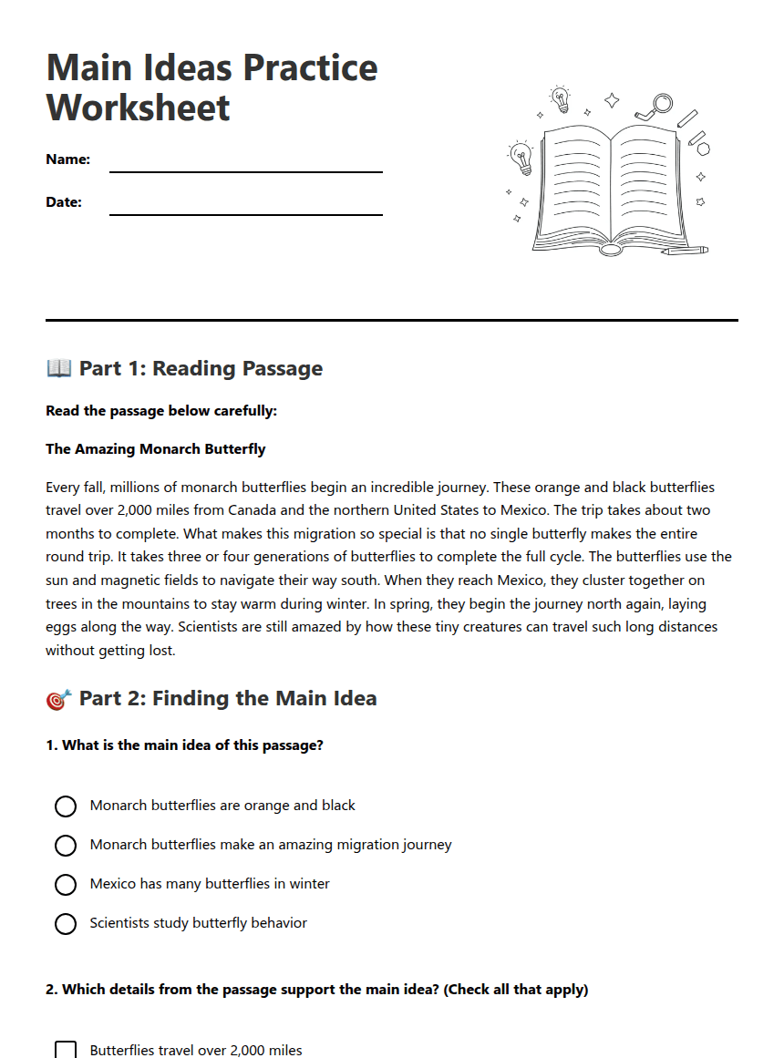 Main Ideas Practice Worksheet worksheet preview