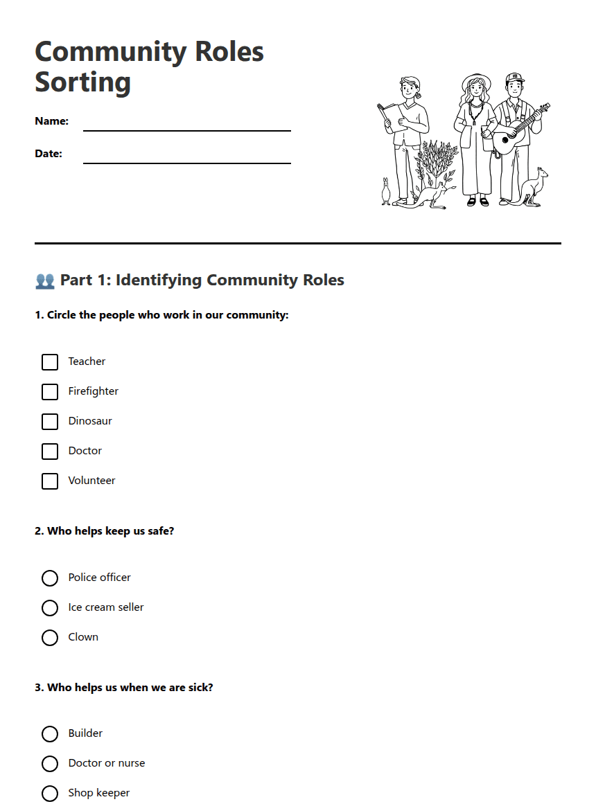 Community Roles Sorting worksheet preview