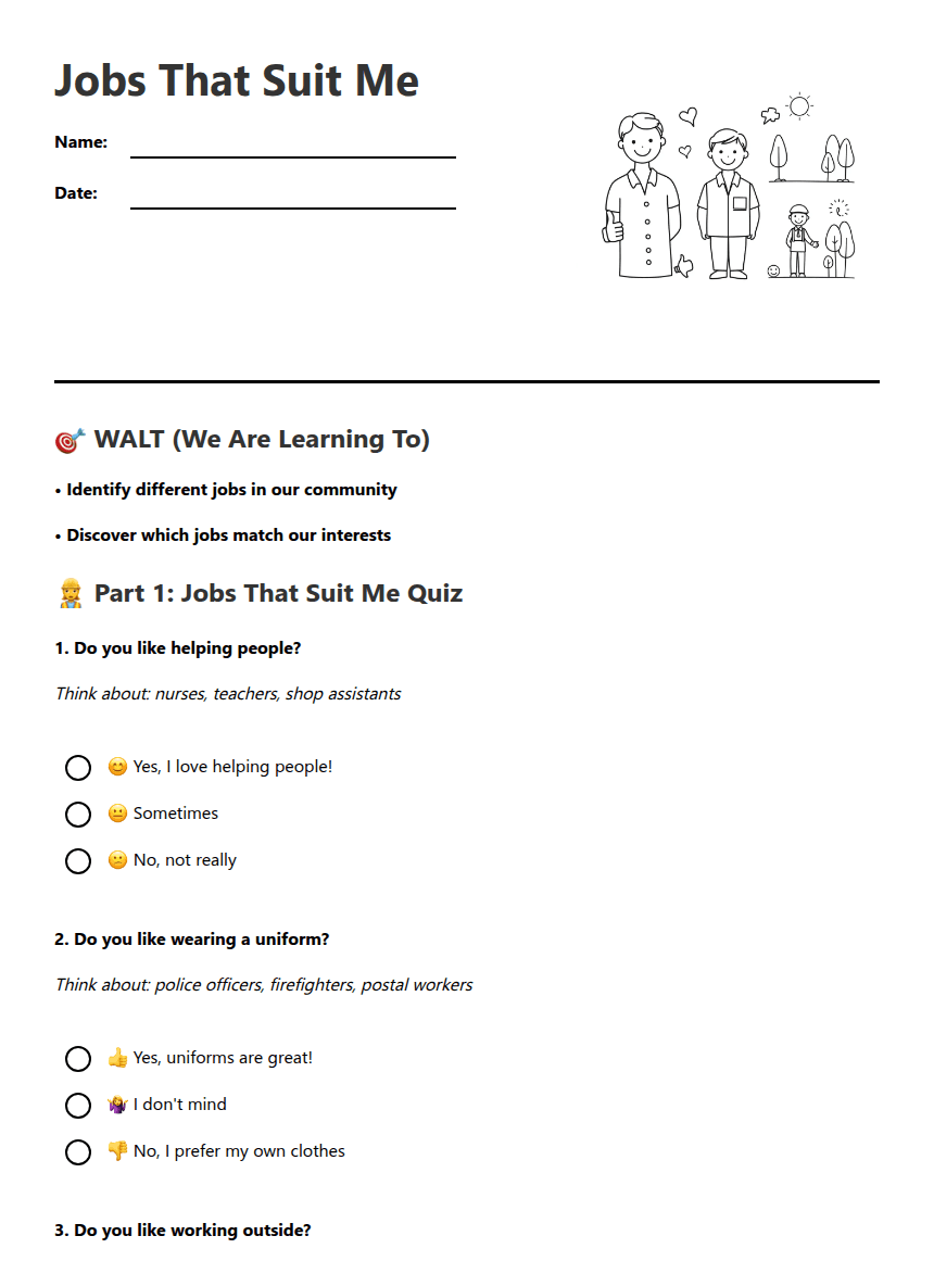 Jobs That Suit Me worksheet preview