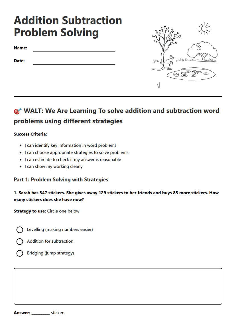 Addition Subtraction Problem Solving
