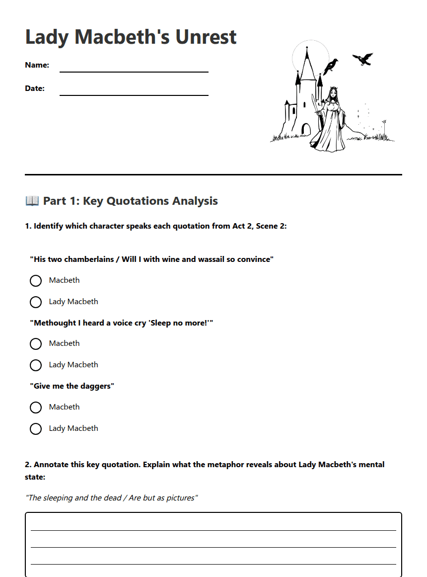 Lady Macbeth's Unrest worksheet preview