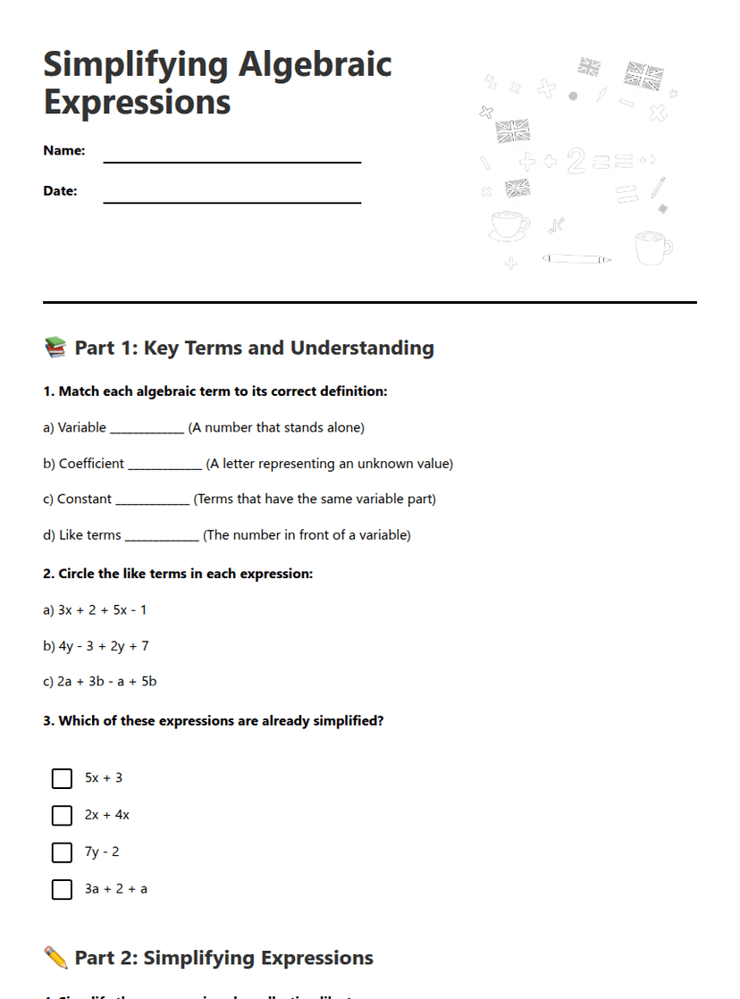 Simplifying Algebraic Expressions