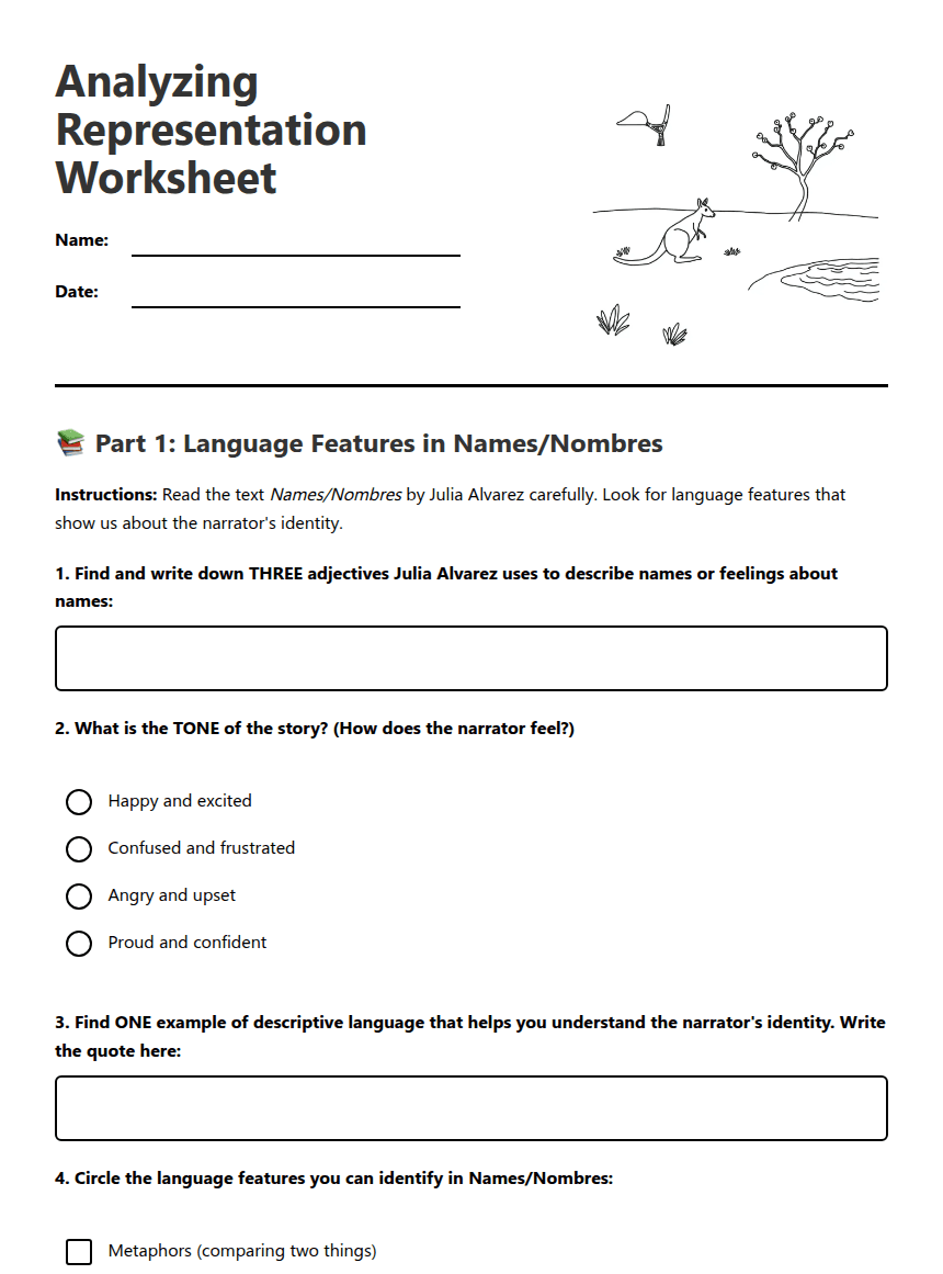 Analyzing Representation Worksheet worksheet preview
