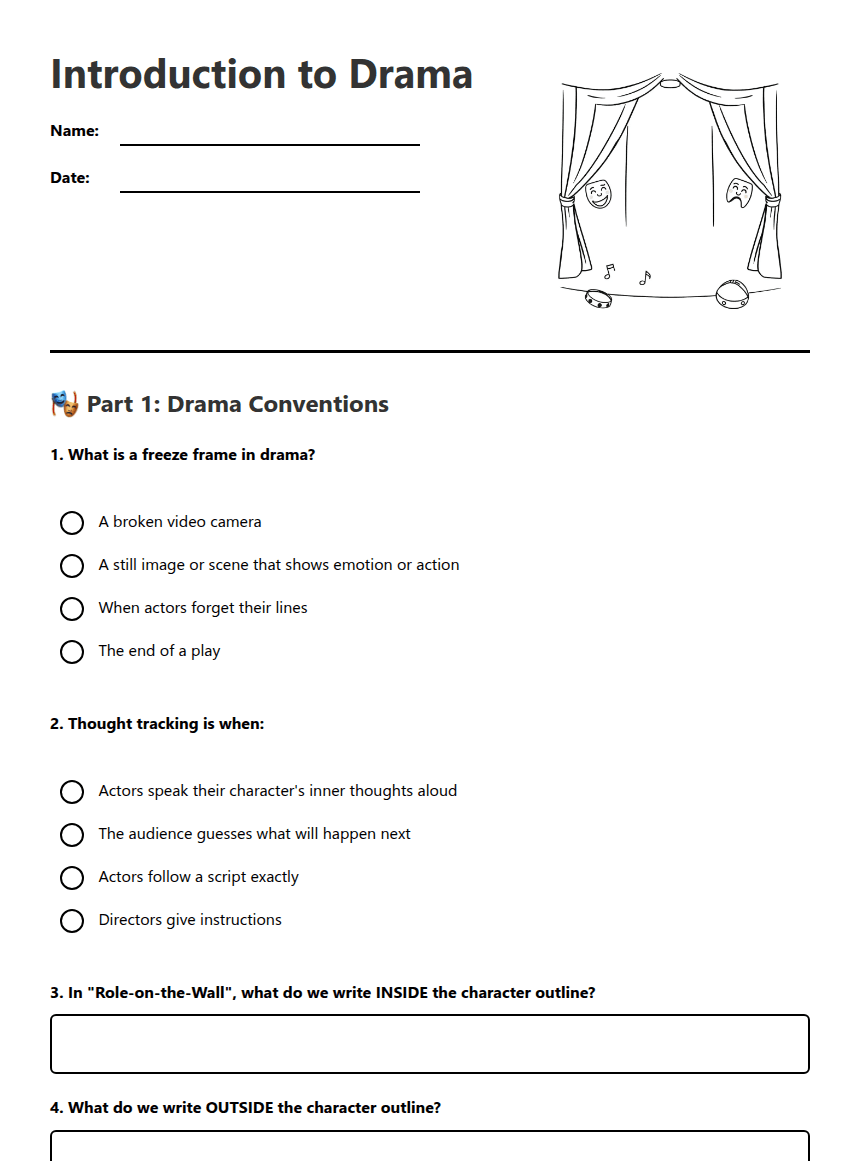 Introduction to Drama worksheet preview