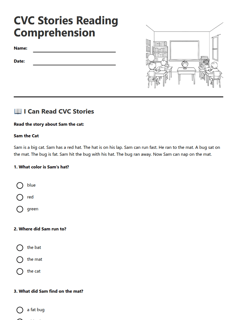 CVC Stories Reading Comprehension