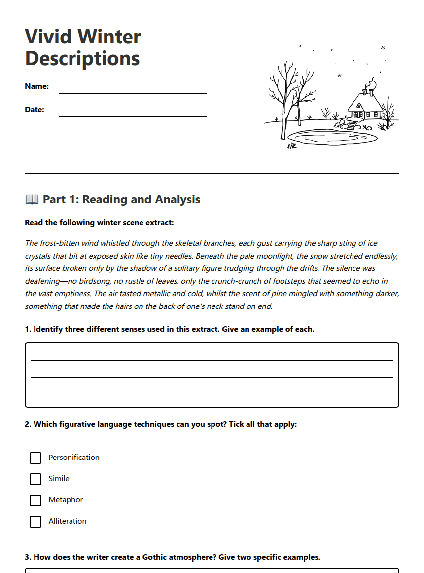 Vivid Winter Descriptions worksheet preview
