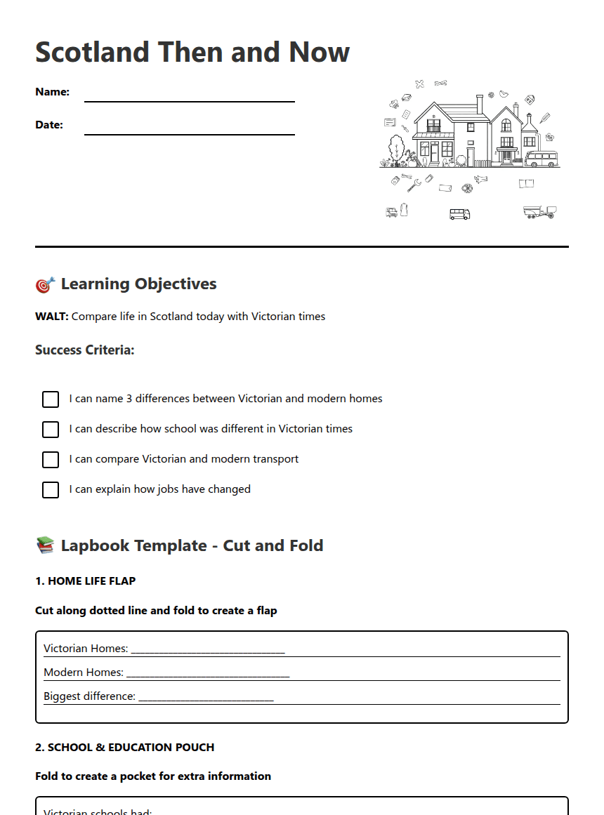 Scotland Then and Now worksheet preview