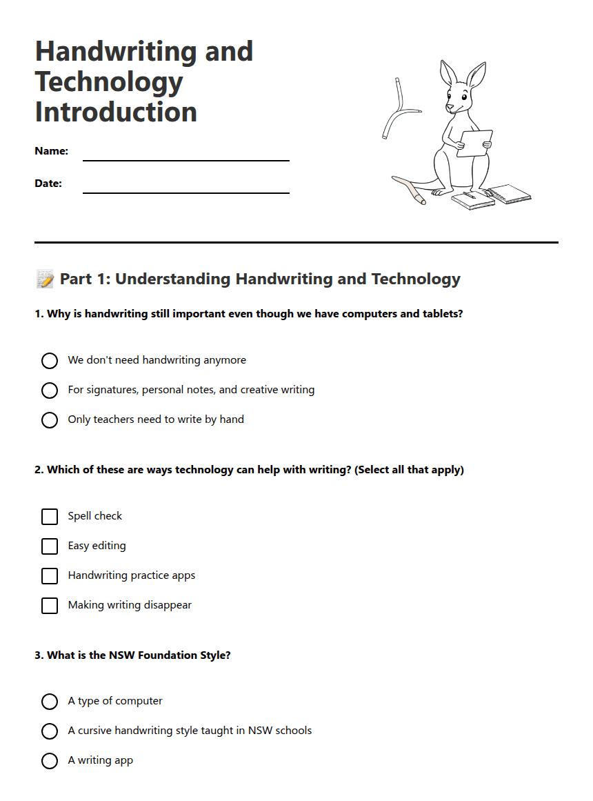 Handwriting and Technology Introduction worksheet preview