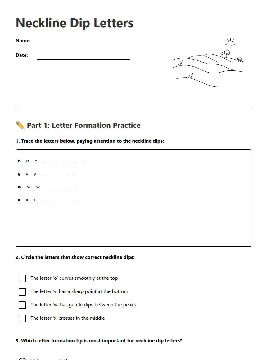 Neckline Dip Letters worksheet preview
