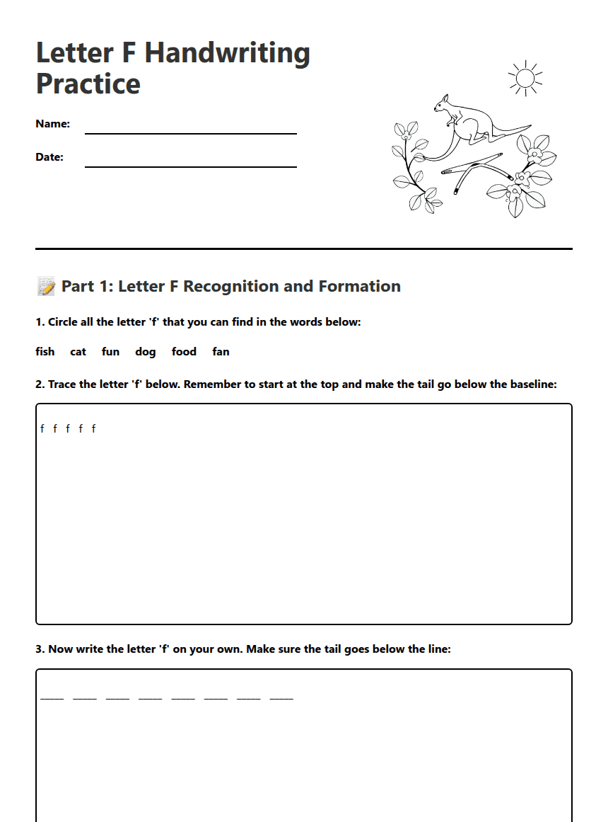 Letter F Handwriting Practice worksheet preview