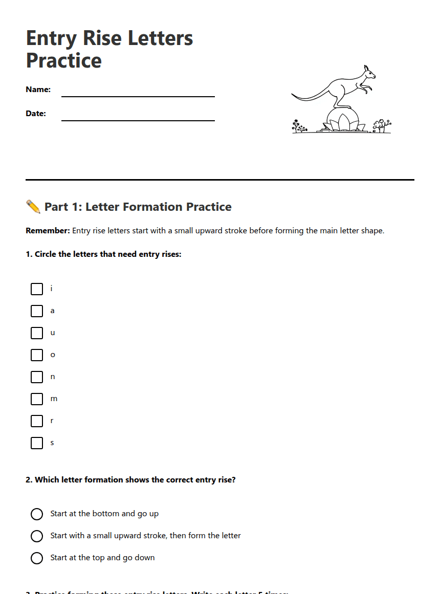 Entry Rise Letters Practice worksheet preview