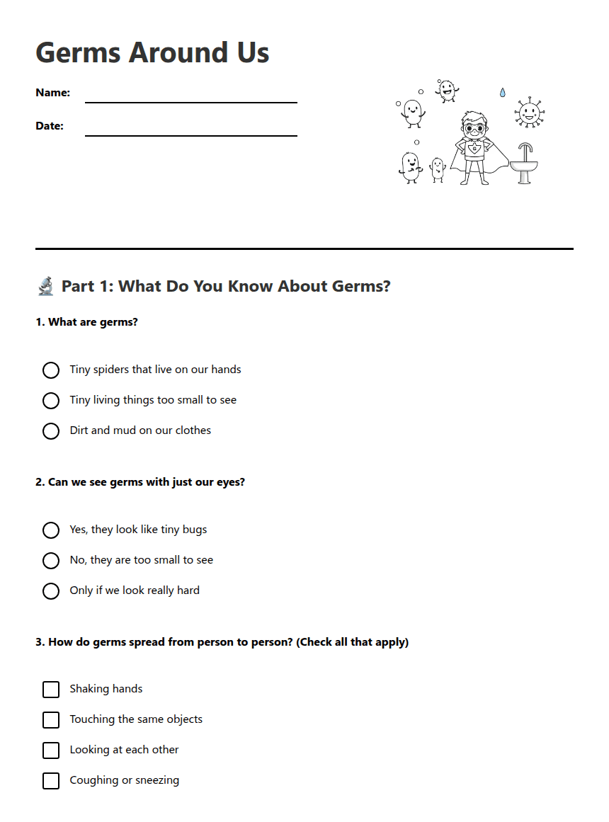 Germs Around Us worksheet preview