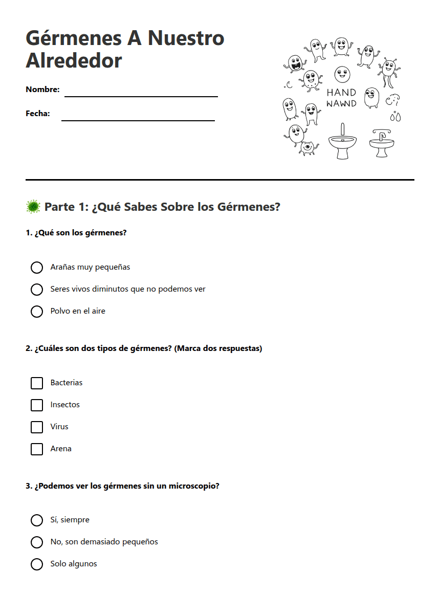 Gérmenes A Nuestro Alrededor worksheet preview