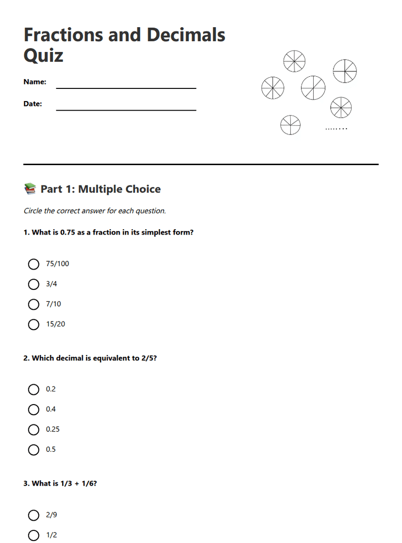 Fractions and Decimals Quiz