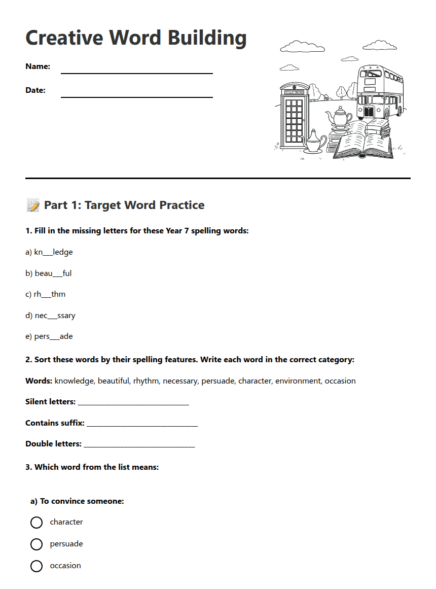 Creative Word Building worksheet preview