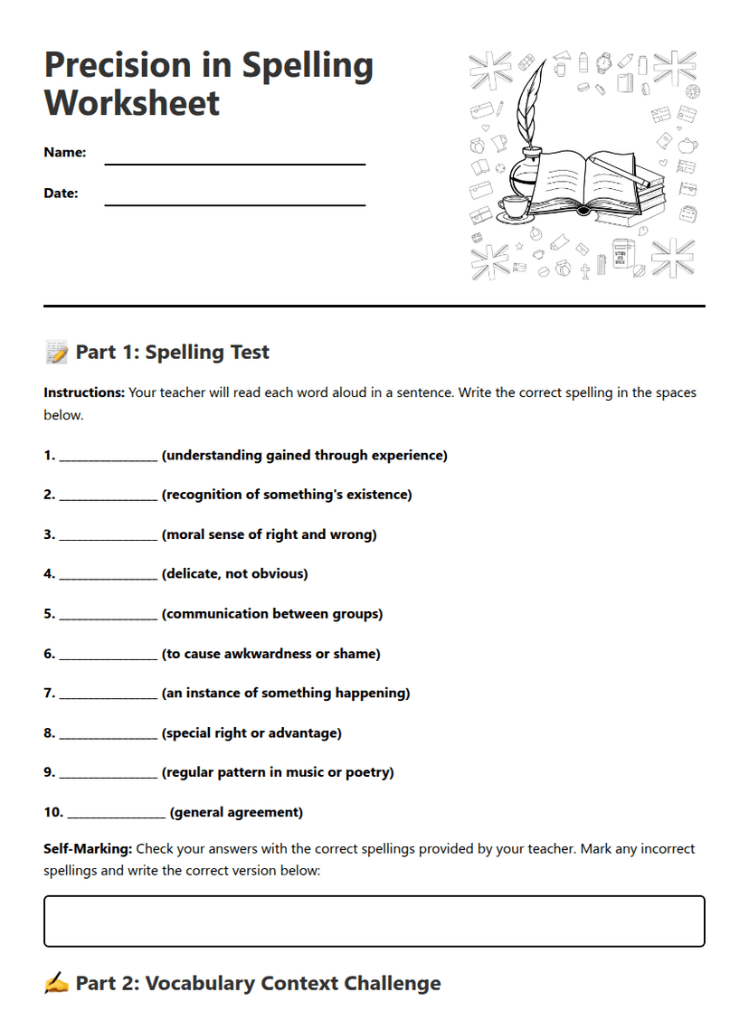 Precision in Spelling Worksheet