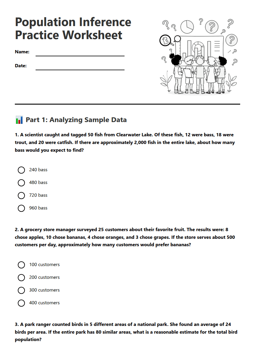 Population Inference Practice Worksheet worksheet preview