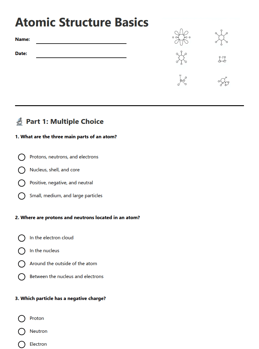 Atomic Structure Basics worksheet preview
