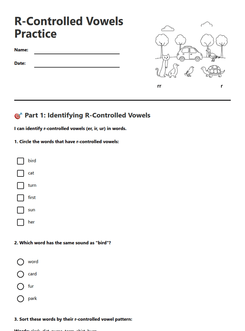 R-Controlled Vowels Practice