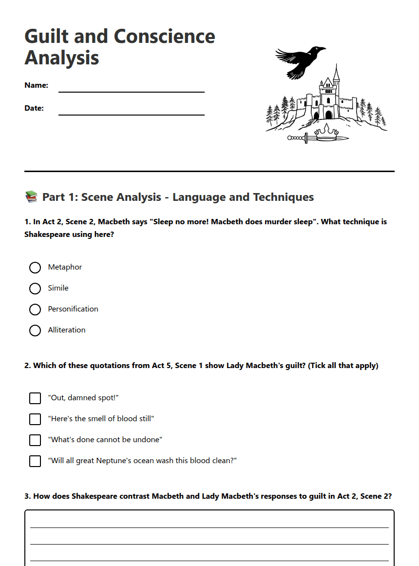 Guilt and Conscience Analysis worksheet preview