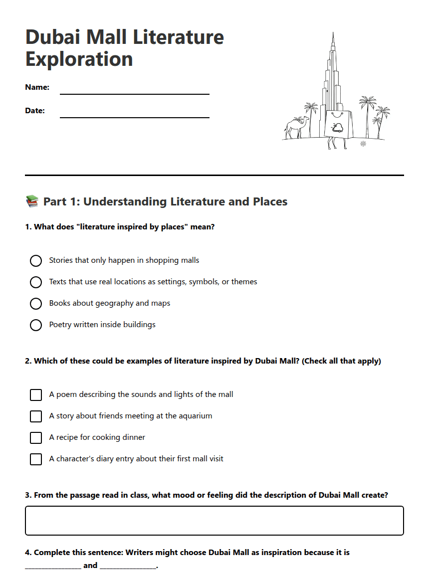 Dubai Mall Literature Exploration worksheet preview