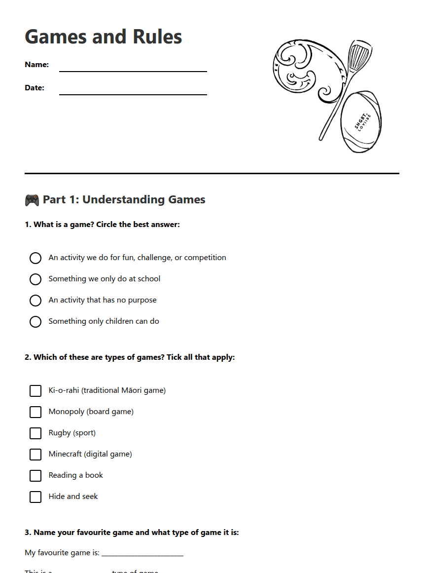 Games and Rules worksheet preview